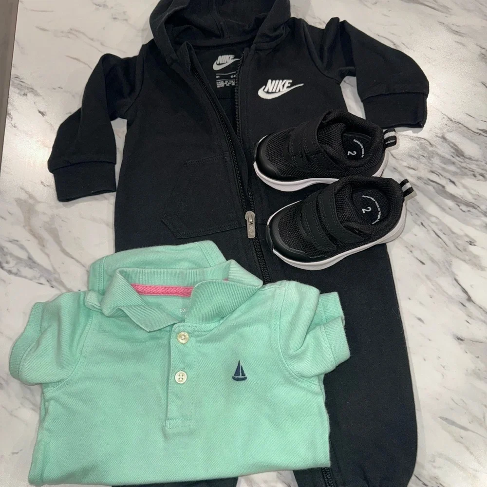 Bundle Carter's Mint Polo and Black Nike Top Set shoes size 2